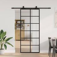 Skydedør med hardwaresæt 90x205 cm ESG glas sort