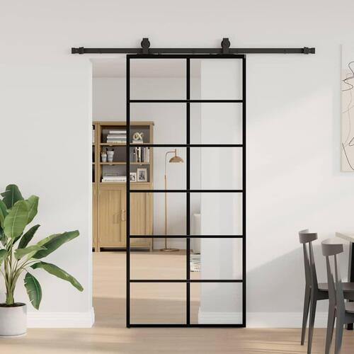 Skydedør med hardwaresæt 90x205 cm ESG glas sort