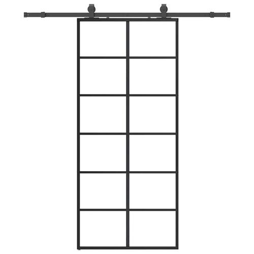 Skydedør med hardwaresæt 90x205 cm ESG glas sort