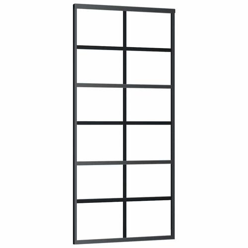 Skydedør med hardwaresæt 90x205 cm ESG glas sort