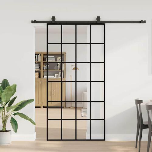 Skydedør med hardwaresæt 102x205 cm ESG glas sort