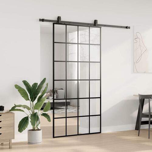 Skydedør med hardwaresæt 102x205 cm ESG glas sort