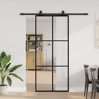 Skydedør med hardwaresæt 90x205 cm ESG glas sort