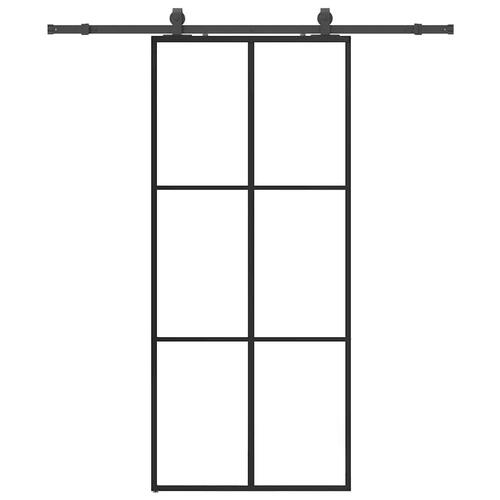 Skydedør med hardwaresæt 90x205 cm ESG glas sort