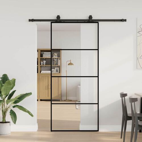 Skydedør med hardwaresæt 90x205 cm ESG glas sort