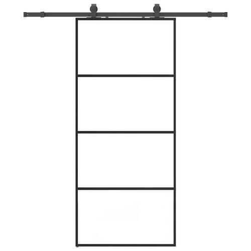 Skydedør med hardwaresæt 90x205 cm ESG glas sort