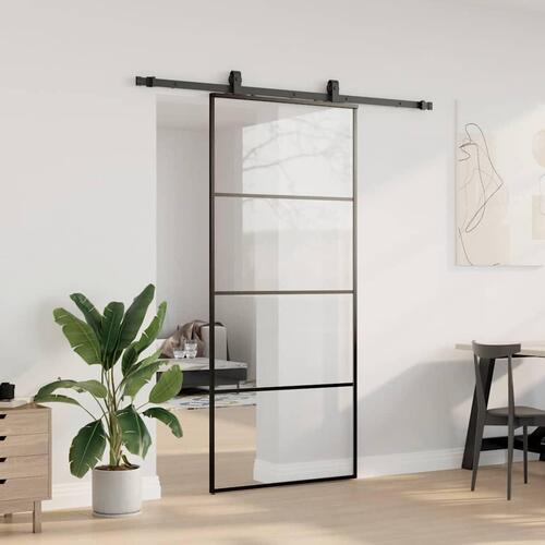 Skydedør med hardwaresæt 90x205 cm ESG glas sort
