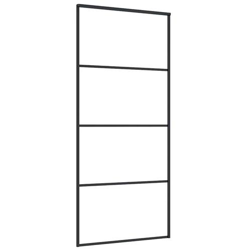 Skydedør med hardwaresæt 90x205 cm ESG glas sort