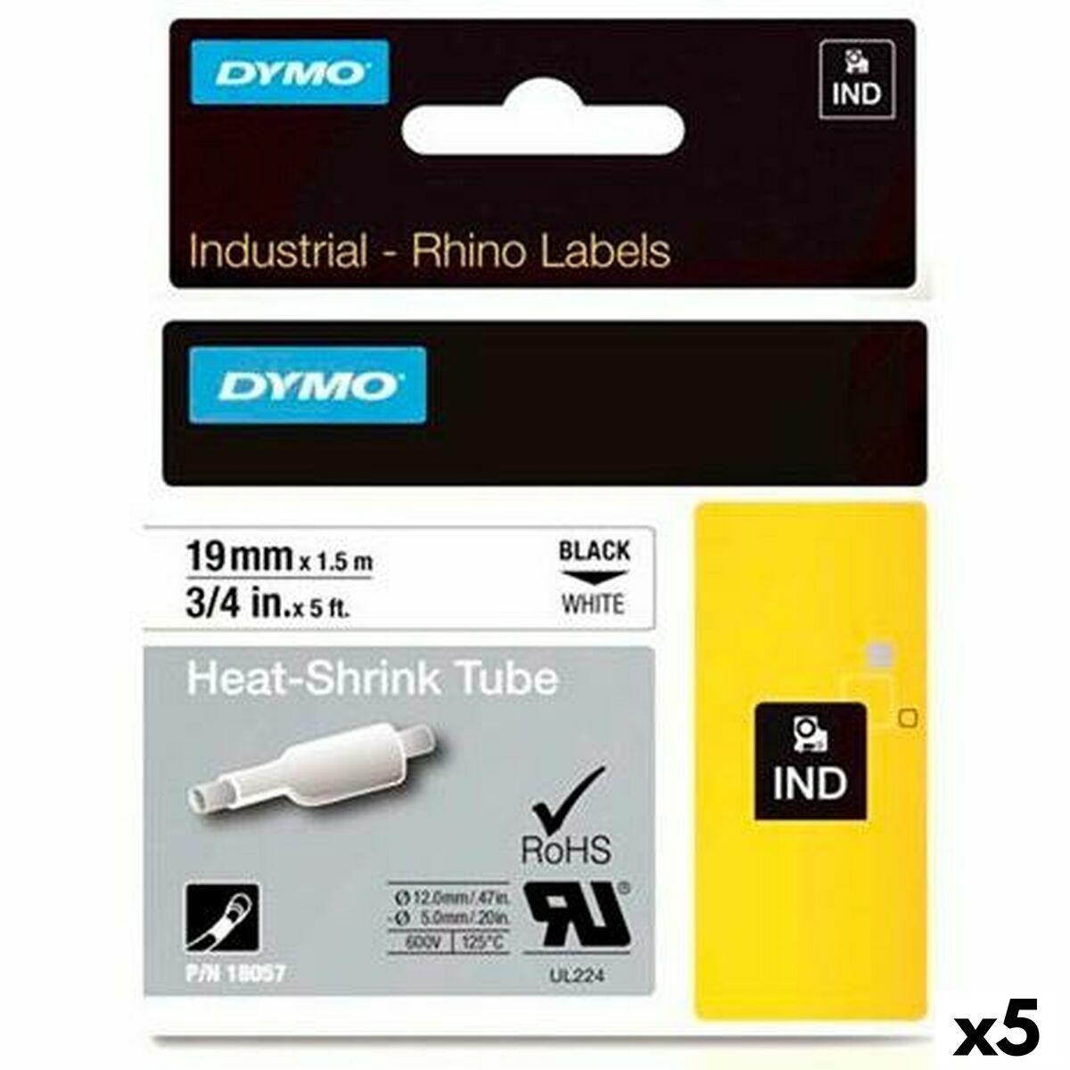 Dymo Rhino krympeslange ID1-19 - 19 × 1,5 mm, sort på hvid, 5 stk.