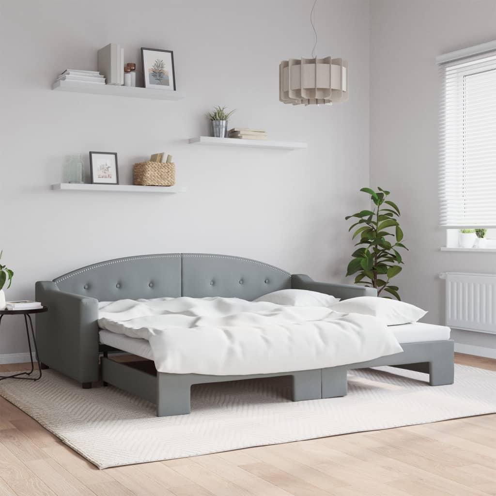 Daybed med udtræk 90x190 cm stof lysegrå billede