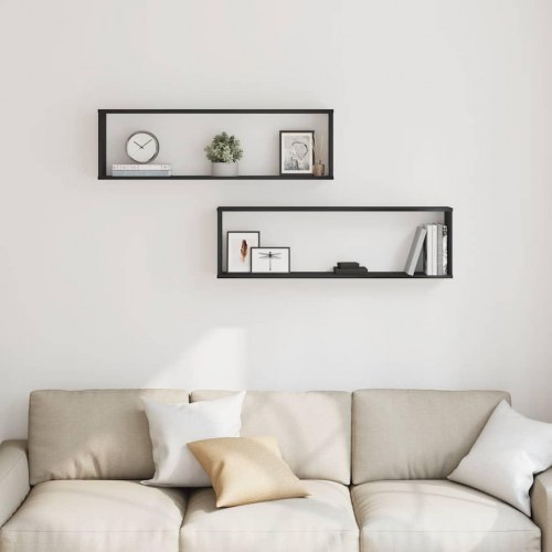 Væghylder 2 stk. - 100 × 15 × 30 cm i konstrueret træ, sort eg