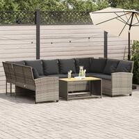 Havesofa med hynder polyrattan lysegrå