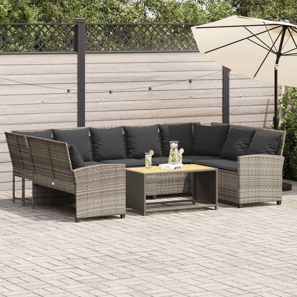 Havesofa med hynder polyrattan lysegrå