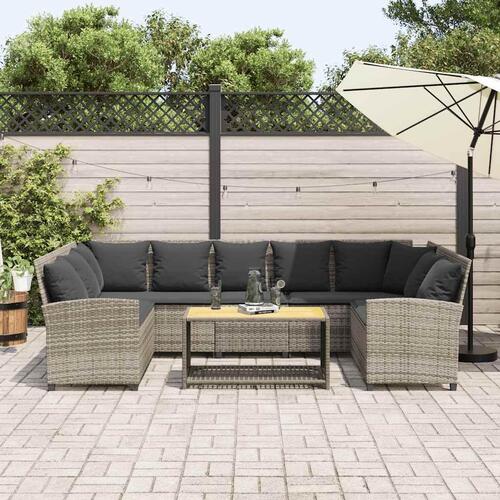 Havesofa med hynder polyrattan lysegrå