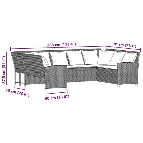 Havesofa med hynder polyrattan lysegrå