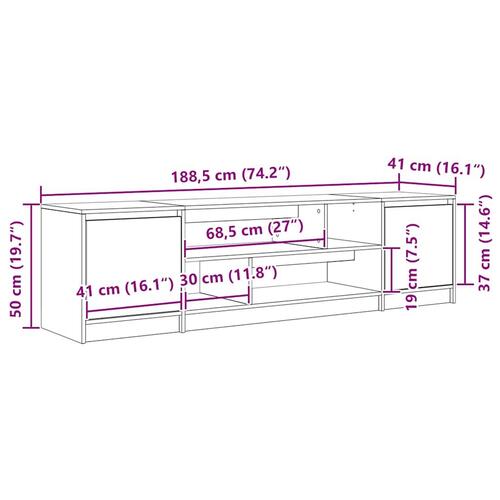 Tv-bord 188,5x41x50 cm konstrueret træ betongrå