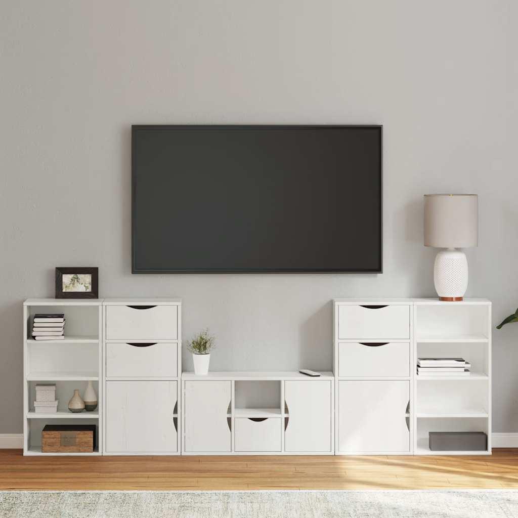 Tv-Skabe Med Opbevaring Odda Massivt Fyrretræ - Hvid / 9 shelves 5 drawers