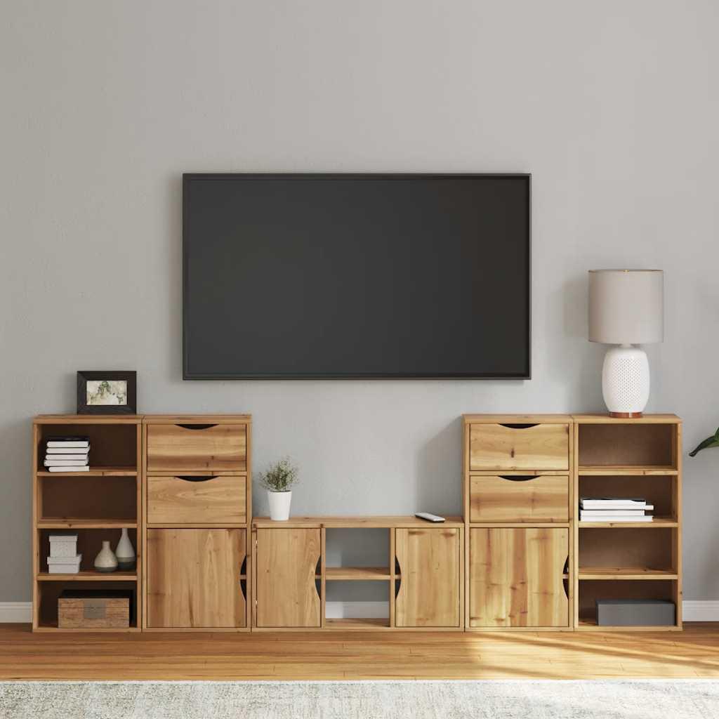 Tv-Skabe Med Opbevaring Odda Massivt Fyrretræ - Naturfarvet / 10 shelves 4 drawers