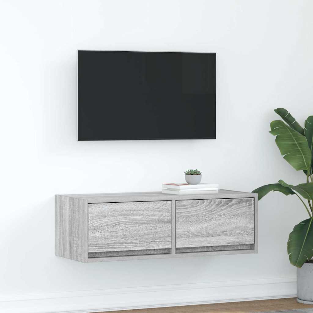 Tv-bord 80x31x25,5 cm konstrueret træ grå sonoma-eg