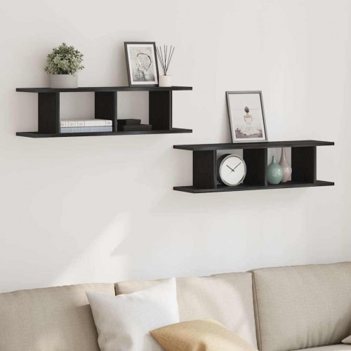 Væghylder sæt á 2 - 75 × 18 × 20 cm i sort eg, konstrueret træ
