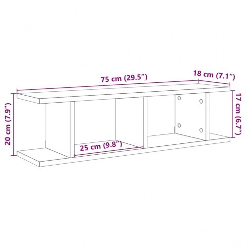 Væghylder sæt á 2 - 75 × 18 × 20 cm i sort eg, konstrueret træ