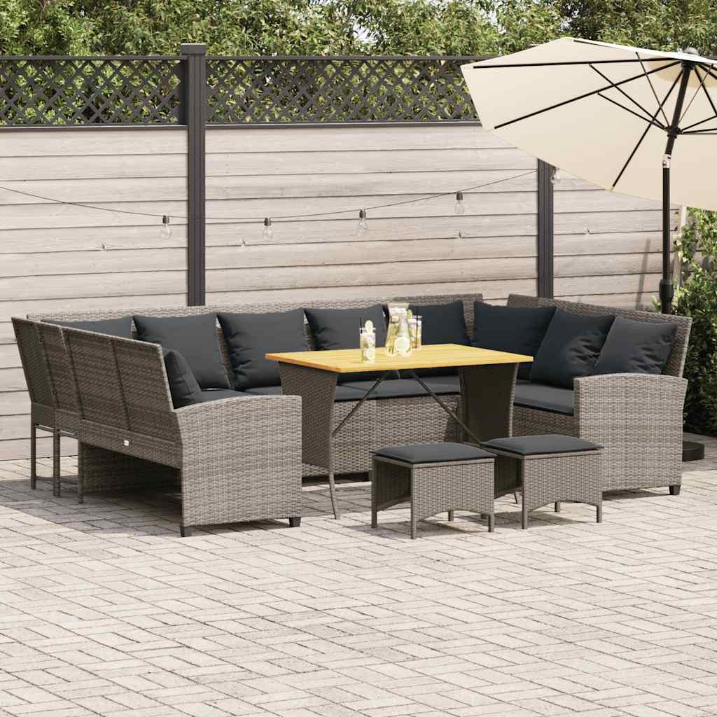Sofasæt til haven i polyrattan - 4 dele med hynder, grå billede