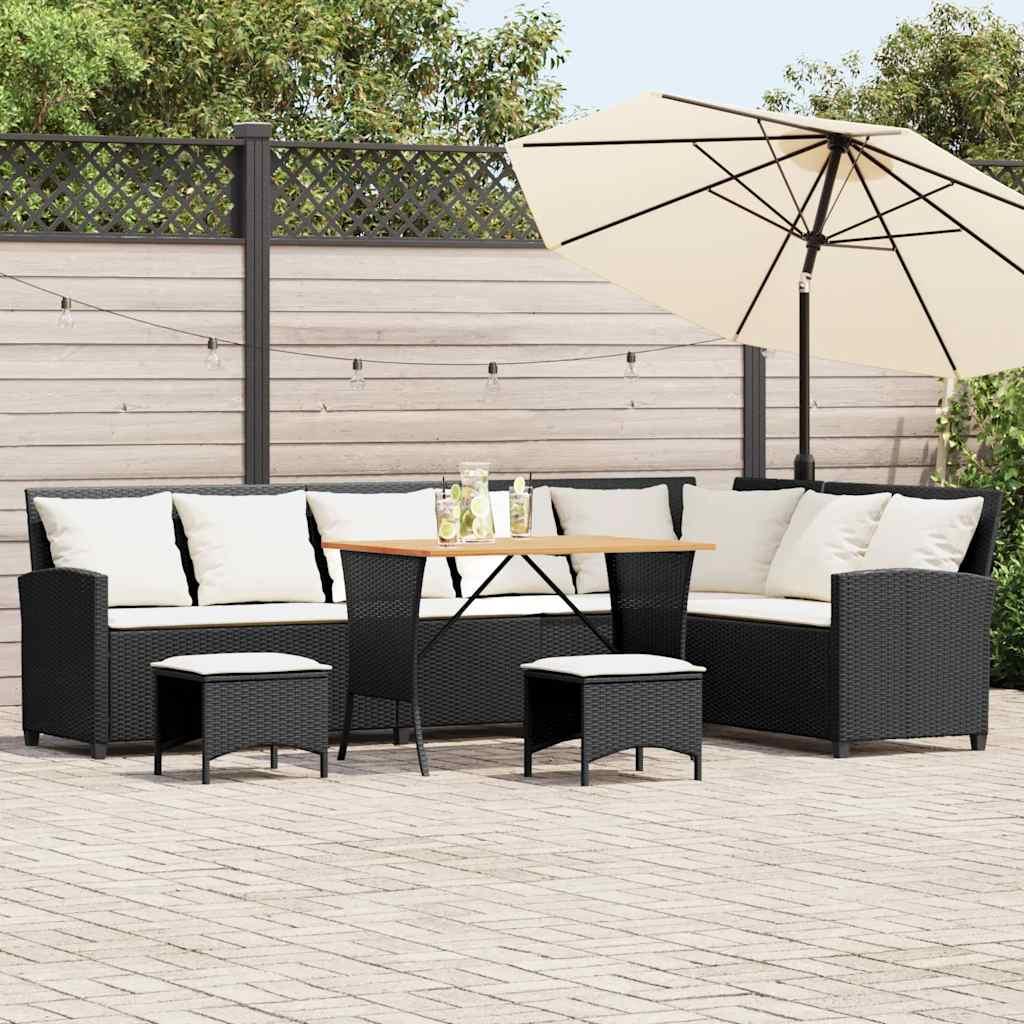 Sofasæt til haven 4 dele med hynder L-formet polyrattan sort billede