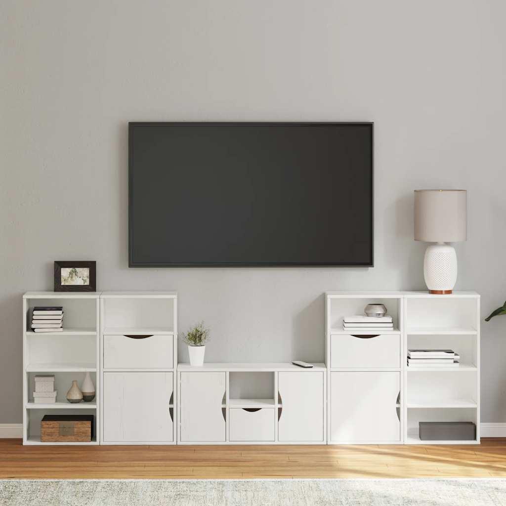 Tv-Skabe Med Opbevaring Odda Massivt Fyrretræ - Hvid / 11 shelves 3 drawers