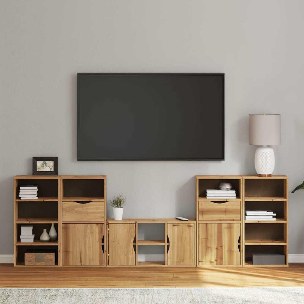 Tv-Skabe Med Opbevaring Odda Massivt Fyrretræ - Naturfarvet / 12 shelves 2 drawers