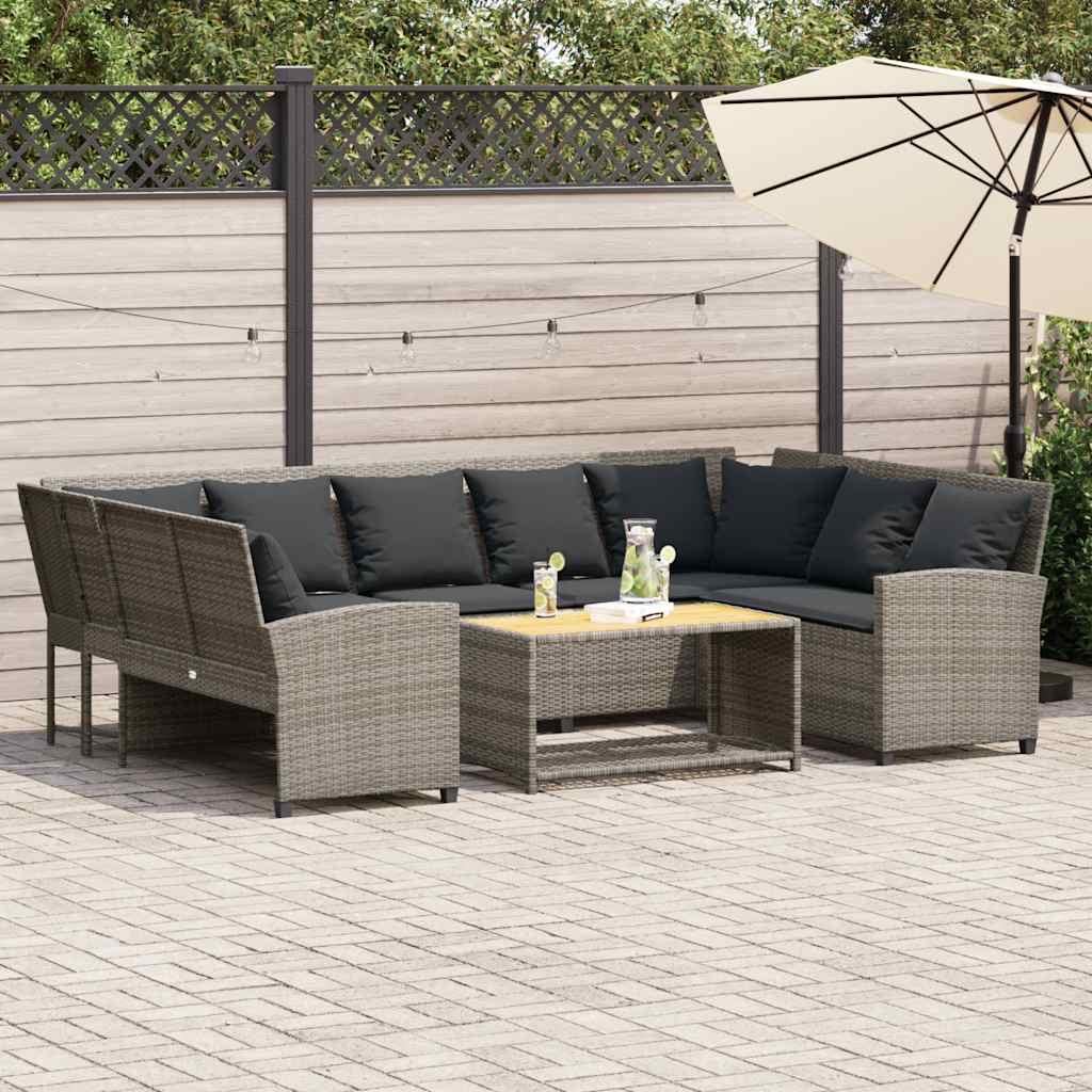 Havesofa med hynder polyrattan grå