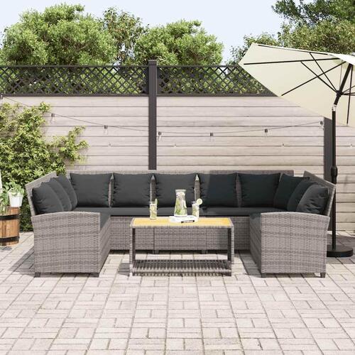 Havesofa med hynder polyrattan grå