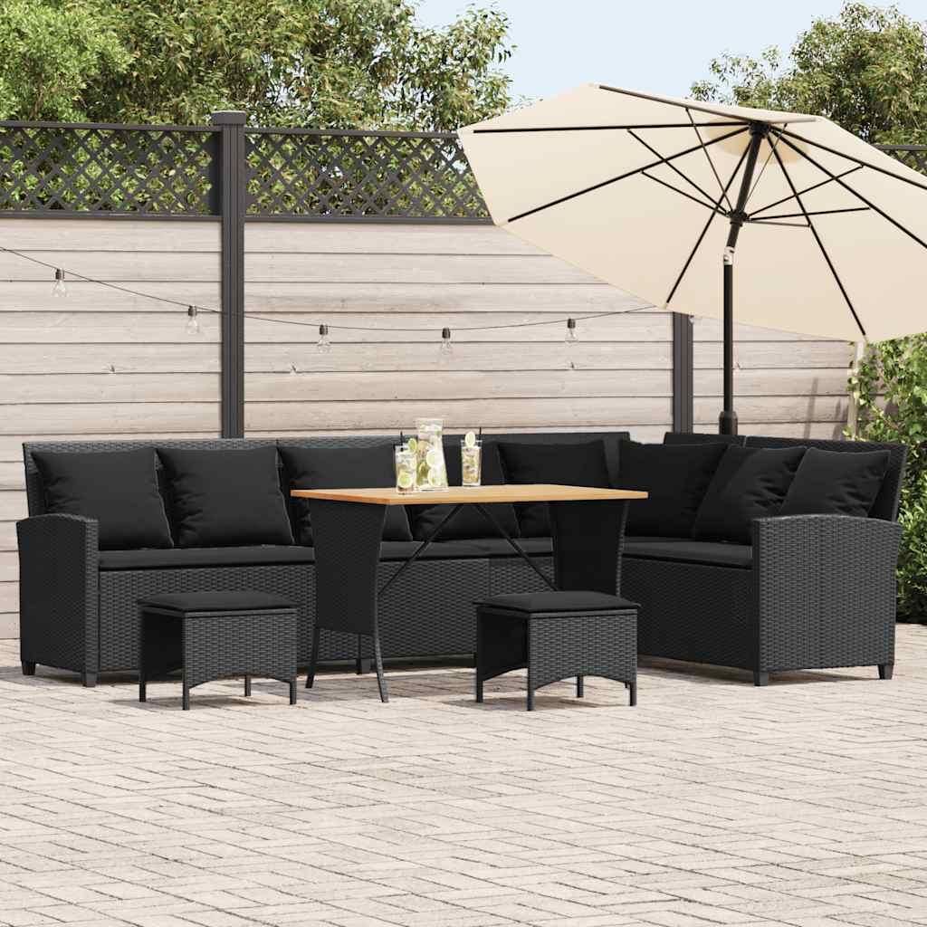 Sofasæt til haven 4 dele med hynder L-formet polyrattan sort billede