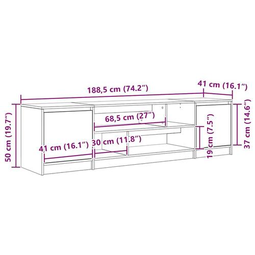 Tv-bord 188,5x41x50 cm konstrueret træ sonoma-eg
