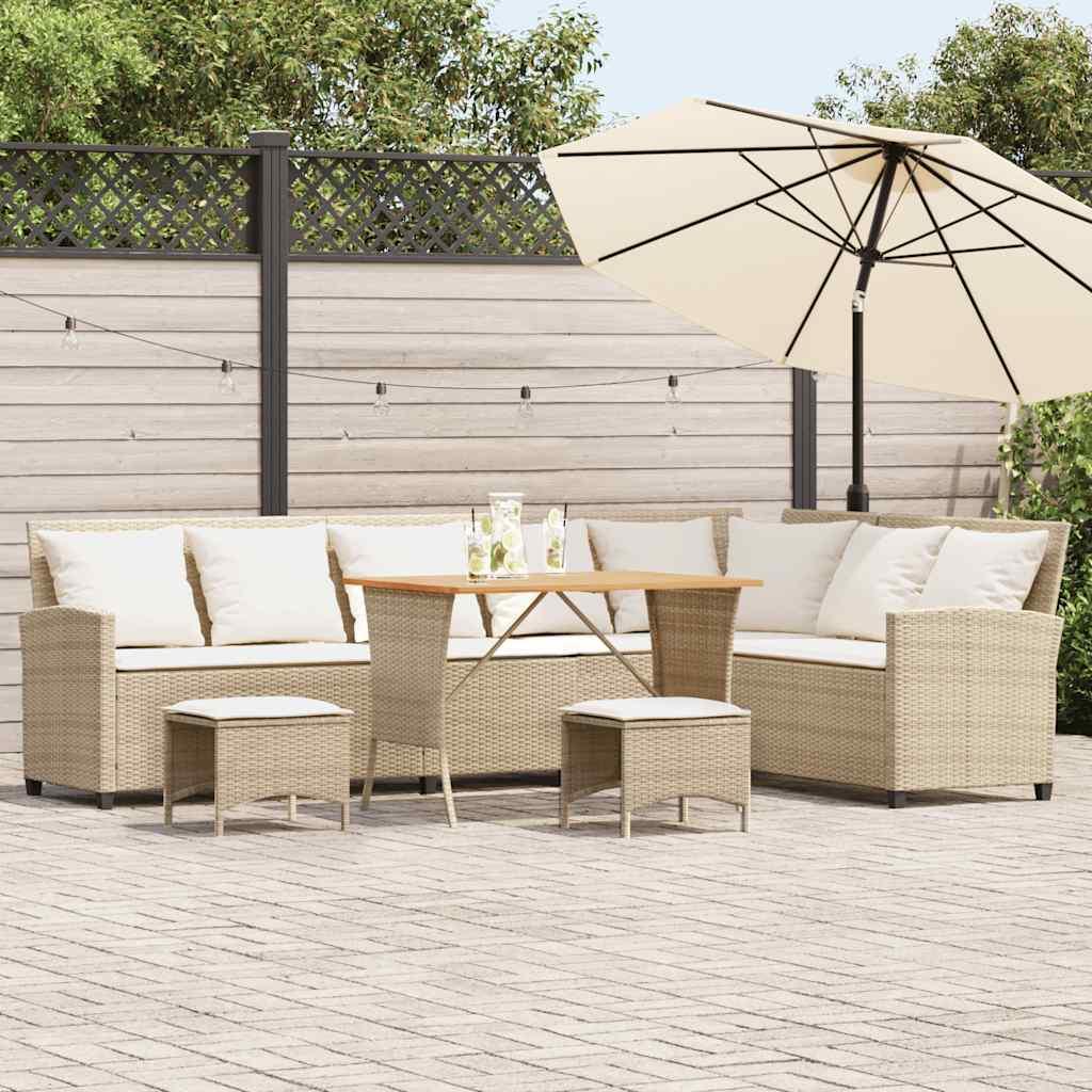 Sofasæt til haven 4 dele med hynder L-formet polyrattan beige billede
