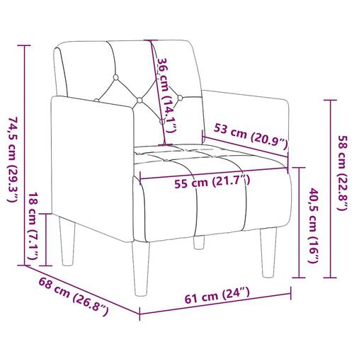 Sofastol med armlæn 55 cm fløjl brun