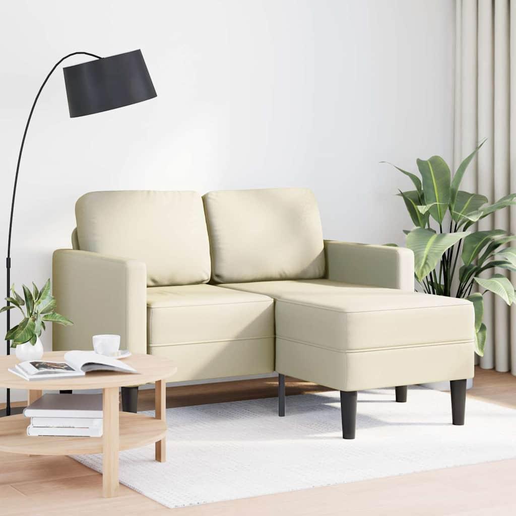 2-Personers Sofa Med Chaiselong L-Formet 125Cm Kunstlæder - Creme