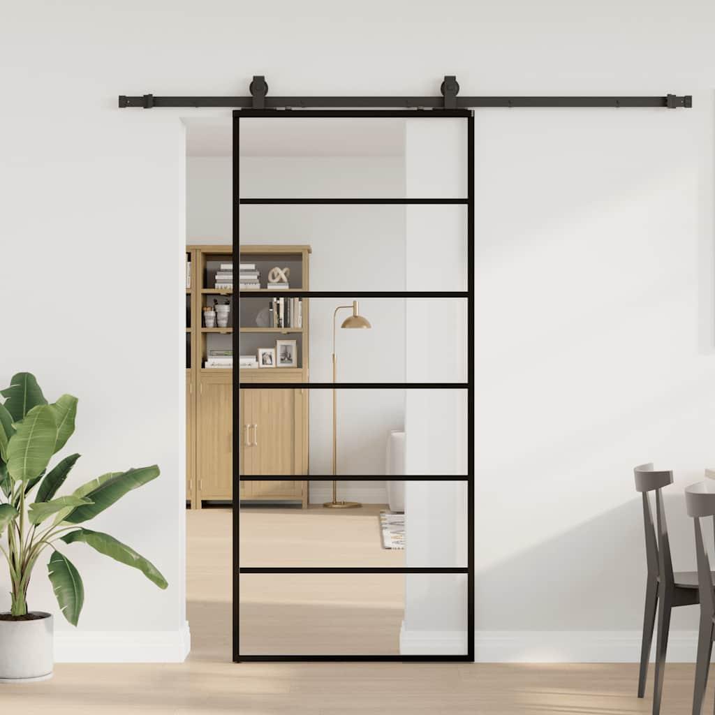 Skydedør med hardwaresæt 90×205 cm - ESG glas, sort