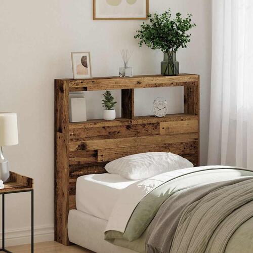 Sengegavl med opbevaring og LED-lys 100x17x102 cm antikt træ