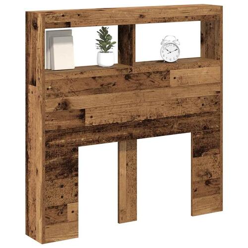 Sengegavl med opbevaring og LED-lys 100x17x102 cm antikt træ