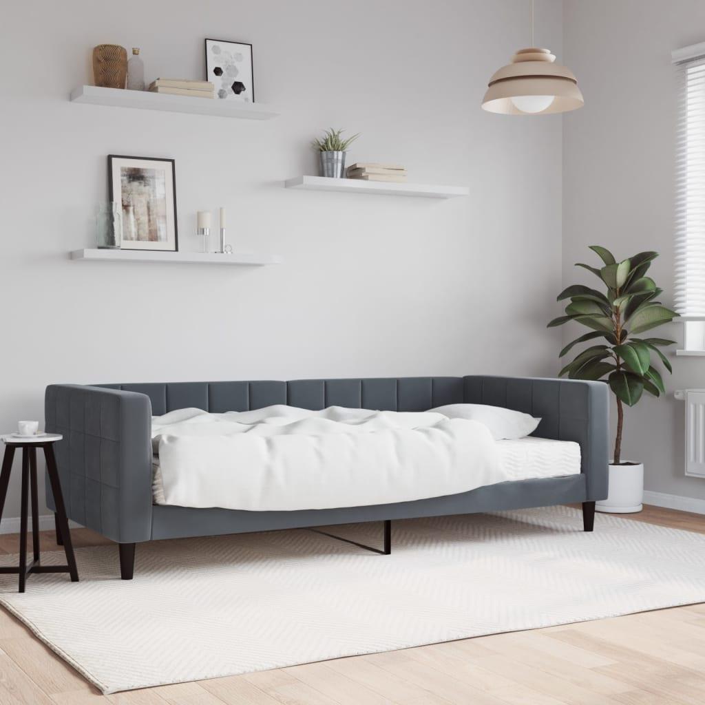 Daybed Velour Mørkegrå - med madras / 90 x 190 cm