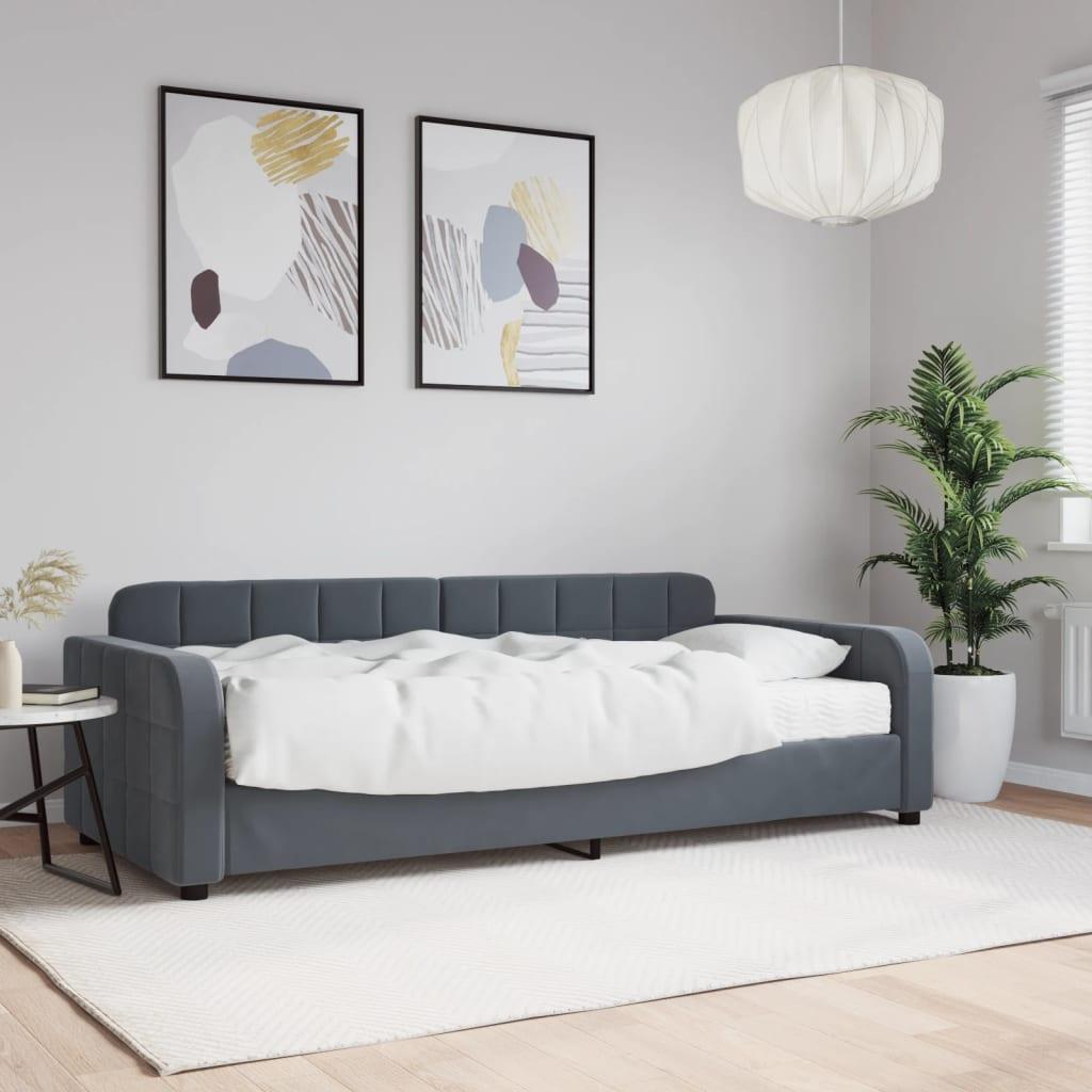 Daybed Velour Mørkegrå - med madras / 90 x 190 cm