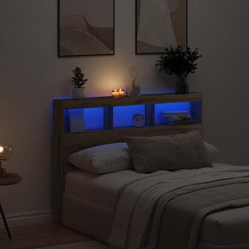 Sengegavl med opbevaring og LED-lys 140x17x102 cm kunsteg