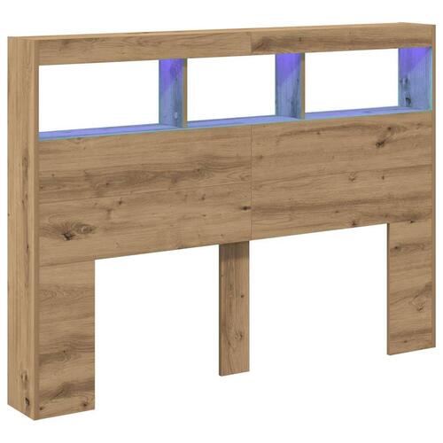Sengegavl med opbevaring og LED-lys 140x17x102 cm kunsteg