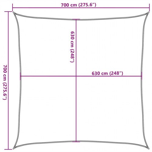 Solsejl 7 × 7 m - firkantet HDPE 160 g/m², mørkegrøn