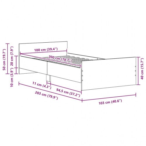 Sengeramme 100×200 cm i konstrueret træ - sort eg