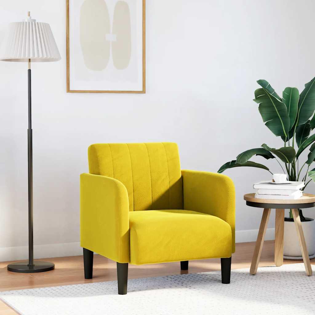 Sofastol med armlæn 54 cm fløjl gul