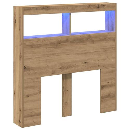 Sengegavl med opbevaring og LED-lys 100x17x102 cm kunsteg