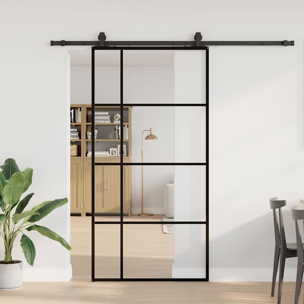Skydedør med hardwaresæt 102,5×205 cm - ESG glas, sort billede