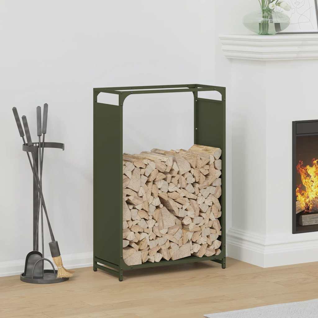 Brændestativ 60x28x90 cm koldvalset stål olivengrøn billede