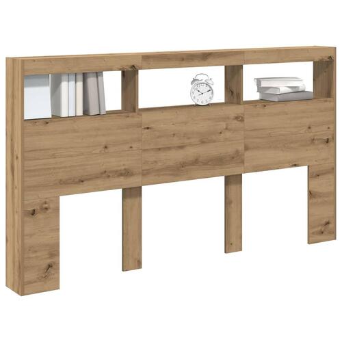 Sengegavl med opbevaring og LED-lys 180x17x102 cm kunsteg